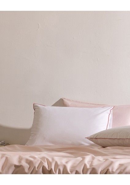 Aulne %100 Pamuk 2'li Yastık Kılıfı - Beyaz/kırmızı fiyatları