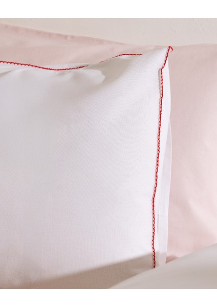 Aulne %100 Pamuk 2'li Yastık Kılıfı - Beyaz/kırmızı modelleri
