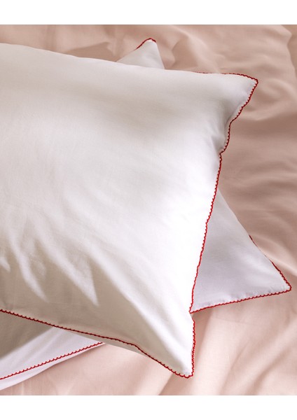 Aulne %100 Pamuk 2'li Yastık Kılıfı - Beyaz/kırmızı fırsatları