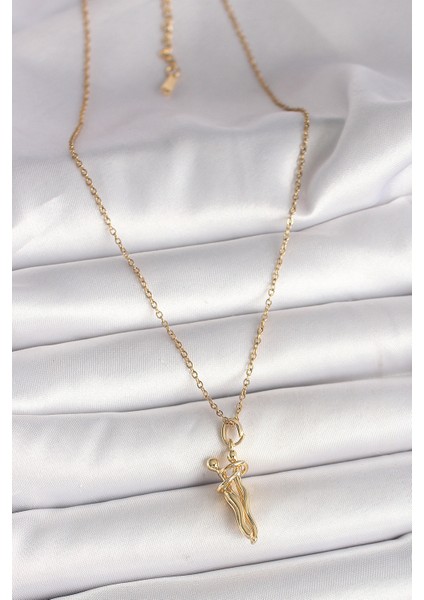 316L Çelik Gold Renk Zincir Sarılma Model Kadın Kolye