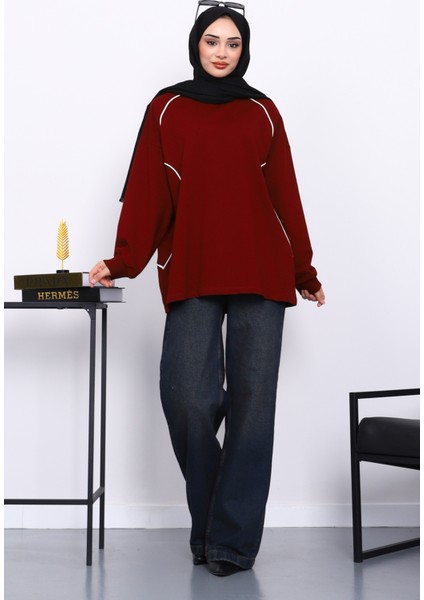 Bordo Biyeli İki İplik Sweatshirt fiyatları