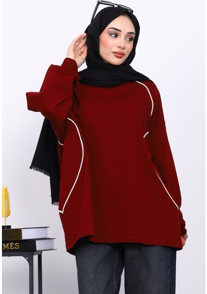 Bordo Biyeli İki İplik Sweatshirt modelleri