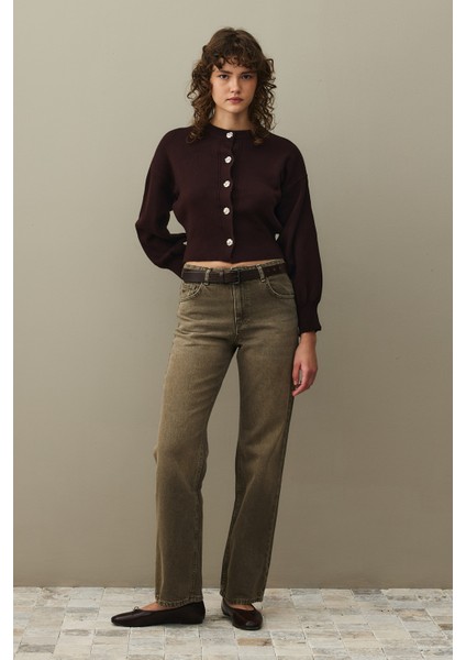 Dore Düğmeli Triko Hırka Mürdüm