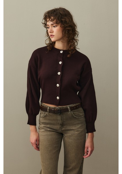 Dore Düğmeli Triko Hırka Mürdüm fiyatları