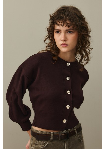 Dore Düğmeli Triko Hırka Mürdüm fırsatları