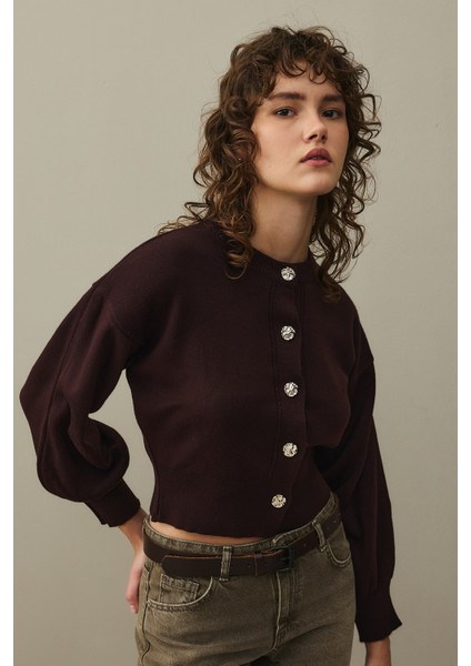 Dore Düğmeli Triko Hırka Mürdüm indirimleri