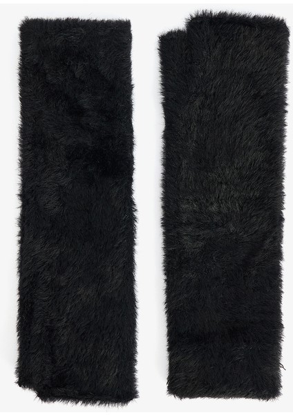 Siyah Yumuşak Dokulu Uzun Eldiven