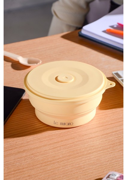 Mori Hava Sızdırmaz Yuvarlak Katlanabilir Silikon Saklama Kabı 600 ml | Sarı