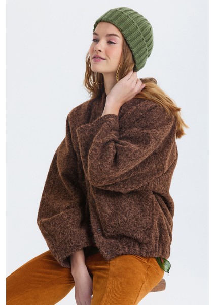 Örgü Katlamalı Unisex Kışlık Bere Haki fırsatları