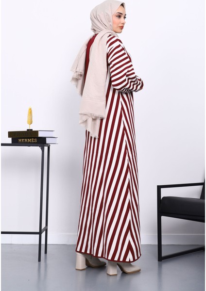 Bordo Çizgili Triko Elbise fırsatları