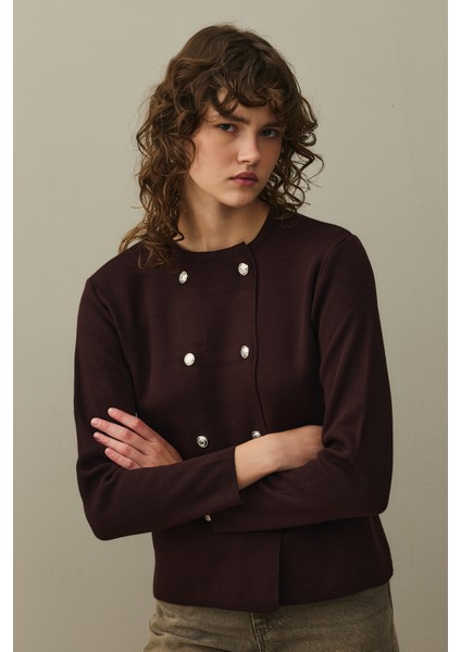 Çift Düğme Crop Hırka Mürdüm fiyatları