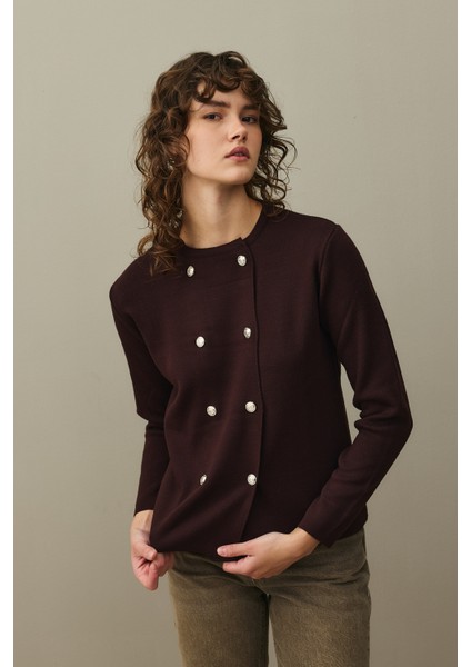 Çift Düğme Crop Hırka Mürdüm modelleri