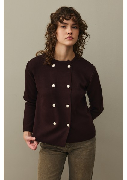 Çift Düğme Crop Hırka Mürdüm fırsatları