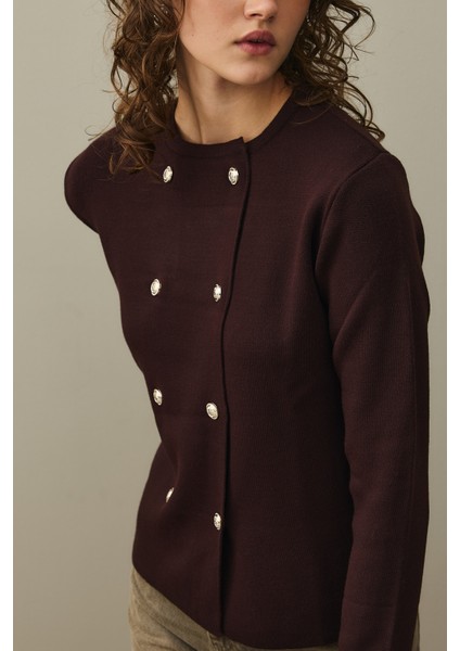 Çift Düğme Crop Hırka Mürdüm indirimleri