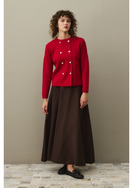Çift Düğme Crop Hırka Kırmızı