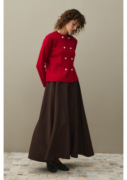 Çift Düğme Crop Hırka Kırmızı modelleri