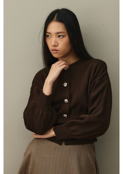 Dore Düğmeli Triko Hırka Kahverengi indirimleri