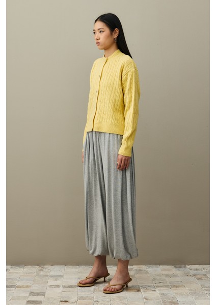 Saç Örgü Crop Hırka Sarı