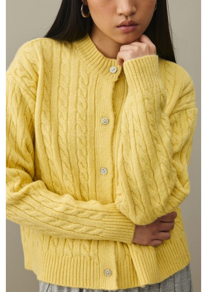 Saç Örgü Crop Hırka Sarı indirimleri