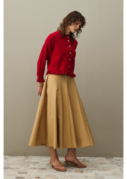 Ince Fırfırlı Tiftik Hırka Kırmızı fiyatları