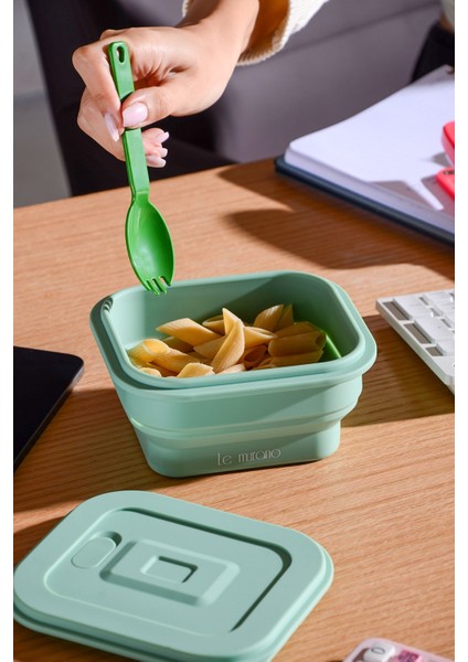 Larry Hava Sızdırmaz Kare Katlanabilir Silikon Saklama Kabı 500 ml | Yeşil