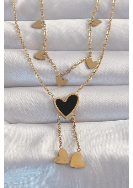 316L Çelik Gold Renk Mineli Çoklu Kalp Kolye fiyatları