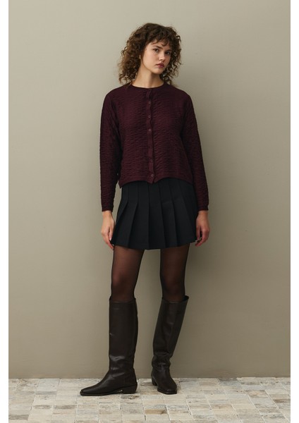 Büzgülü Viscone Hırka Bordo