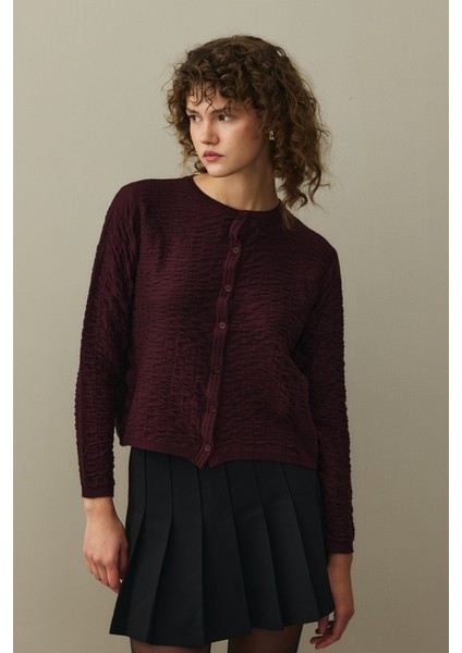 Büzgülü Viscone Hırka Bordo indirimleri