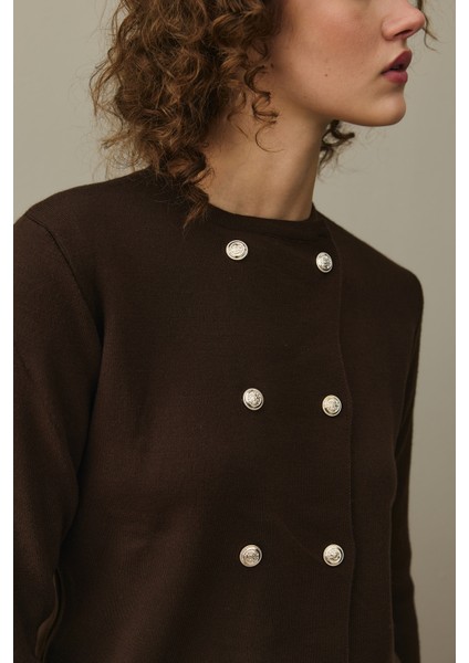 Çift Düğme Crop Hırka Kahverengi fırsatları