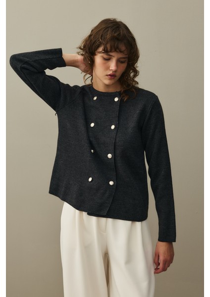 Çift Düğme Crop Hırka Antrasit fiyatları