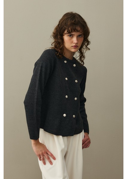 Çift Düğme Crop Hırka Antrasit fırsatları