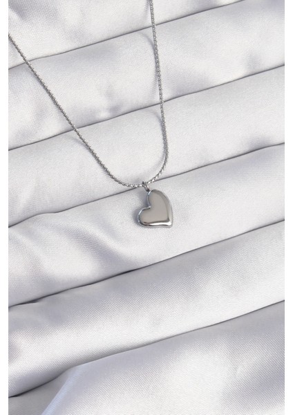 316L Çelik Gümüş Renk Minimal Kalp Tasarımlı Kolye fiyatları