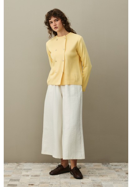 Çift Düğme Crop Hırka Sarı