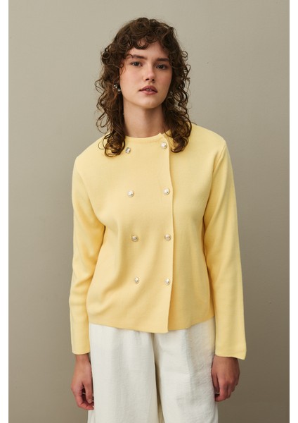 Çift Düğme Crop Hırka Sarı fiyatları