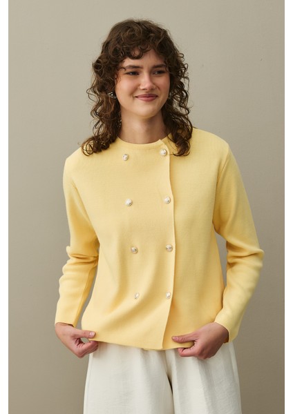 Çift Düğme Crop Hırka Sarı modelleri