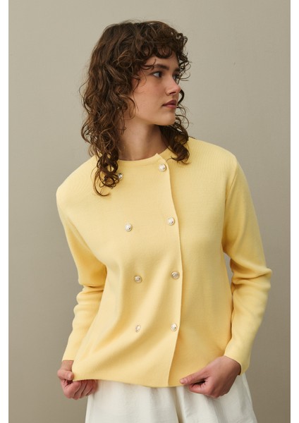 Çift Düğme Crop Hırka Sarı fırsatları