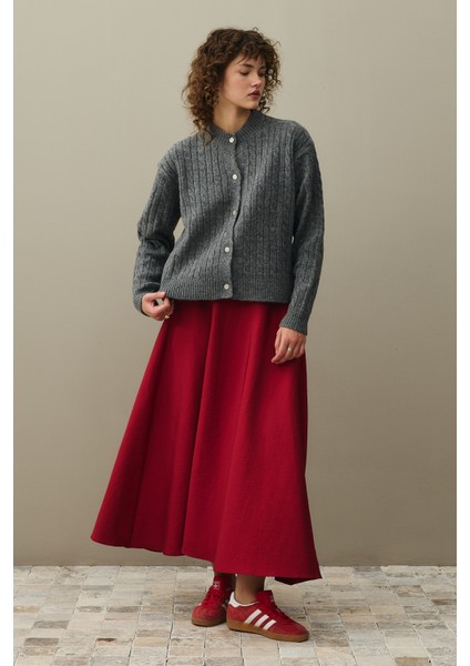 Saç Örgü Crop Hırka Antrasit