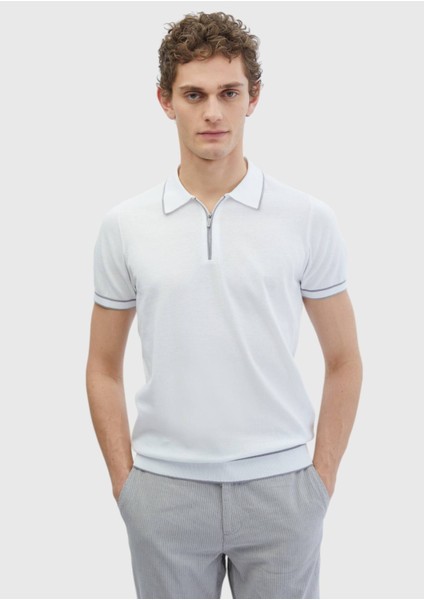 Beyaz Polo Yaka %100 Pamuk Triko