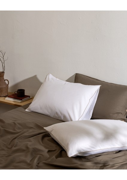 Aulne %100 Pamuk 2'li Yastık Kılıfı - Beyaz/bej