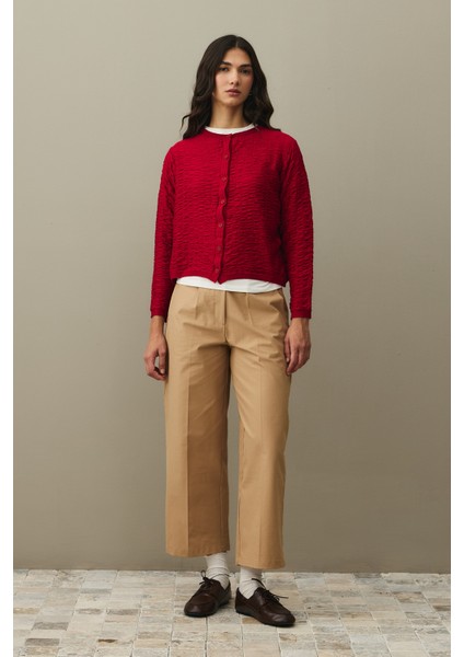 Büzgülü Viscone Hırka Kırmızı