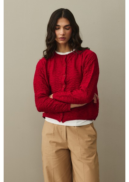 Büzgülü Viscone Hırka Kırmızı indirimleri