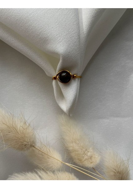 Bronzit Taşı Ayarlanabilir Altın Renk Tel Yüzük El Yapım