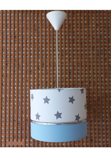 Beyaz Yıldızlı Mavi M-343 Elkamentli Kumaş Kaplama Çocuk Odası ve Bebek Odası Avize Sarkıt fiyatları