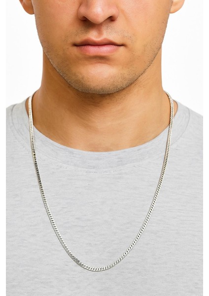 Erkek Ince Yassı Yılan Çelik Kolye 60 cm