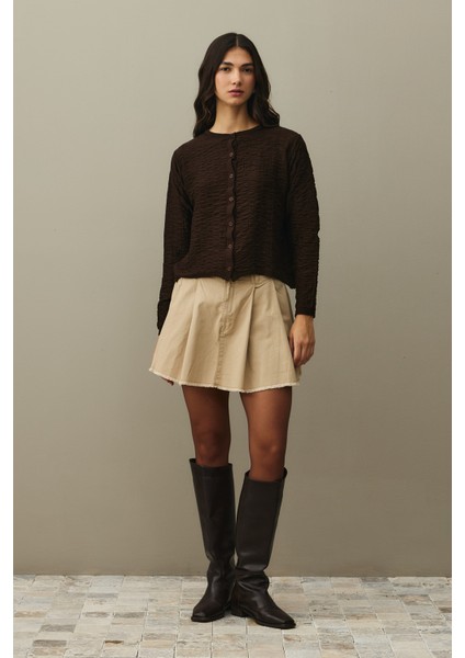 Büzgülü Viscone Hırka Kahverengi