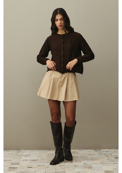 Büzgülü Viscone Hırka Kahverengi modelleri