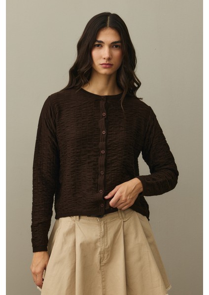 Büzgülü Viscone Hırka Kahverengi fırsatları