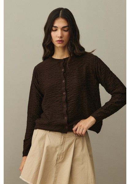 Büzgülü Viscone Hırka Kahverengi indirimleri