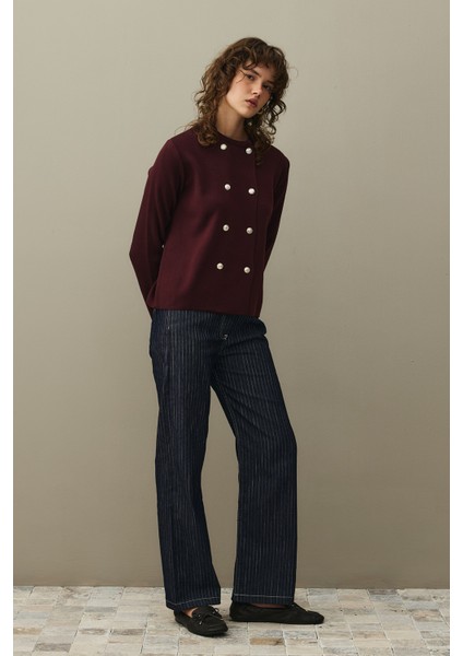 Çift Düğme Crop Hırka Bordo fiyatları