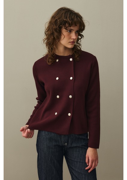 Çift Düğme Crop Hırka Bordo fırsatları